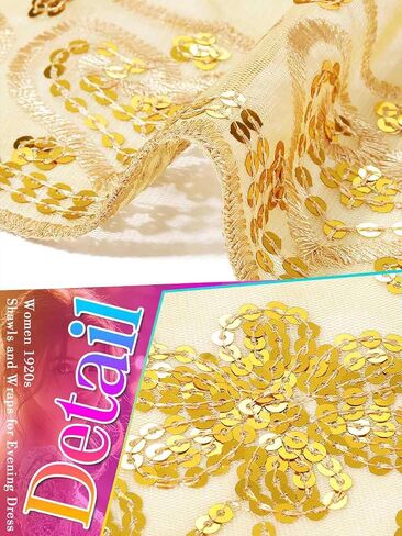 HEREAD Sequin 1920s Shawl and Wrap for Evening Dresses Gold Sparkle Wedding Sheer Scarf for Women and Brides in Saudi Arabia