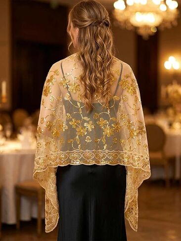 HEREAD Sequin 1920s Shawl and Wrap for Evening Dresses Gold Sparkle Wedding Sheer Scarf for Women and Brides in Saudi Arabia