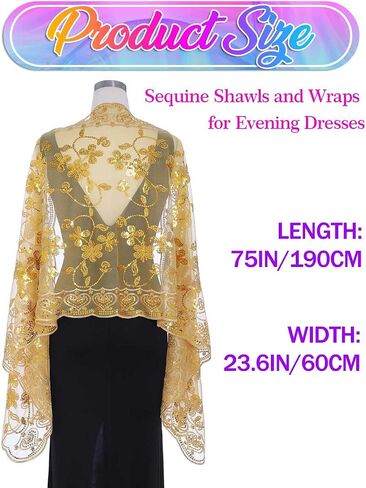HEREAD Sequin 1920s Shawl and Wrap for Evening Dresses Gold Sparkle Wedding Sheer Scarf for Women and Brides in Saudi Arabia