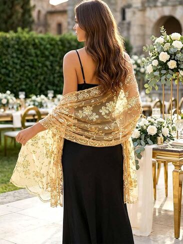 HEREAD Sequin 1920s Shawl and Wrap for Evening Dresses Gold Sparkle Wedding Sheer Scarf for Women and Brides in Saudi Arabia
