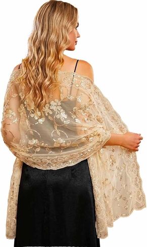 HEREAD Sequin 1920s Shawl and Wrap for Evening Dresses Gold Sparkle Wedding Sheer Scarf for Women and Brides in Saudi Arabia