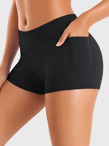 شورت VOYJOY لراكبي الدراجات النارية للنساء مع جيوب منخفضة الارتفاع 2.5 بوصة بدون درزات أمامية للتمرين واليوجا والكرة الطائرة الغنائم in Kuwait