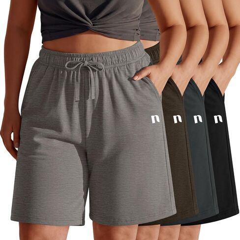 Neer 4 Pack Plus Size Bermuda Shorts for Curvy Women Cotton High Waist Athletic Drawstring Summer SweatShorts with Pockets in Kuwait