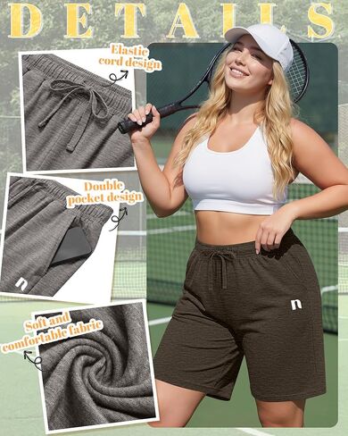 Neer 4 Pack Plus Size Bermuda Shorts for Curvy Women Cotton High Waist Athletic Drawstring Summer SweatShorts with Pockets in Kuwait
