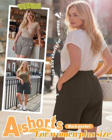 Neer 4 Pack Plus Size Bermuda Shorts for Curvy Women Cotton High Waist Athletic Drawstring Summer SweatShorts with Pockets in Kuwait