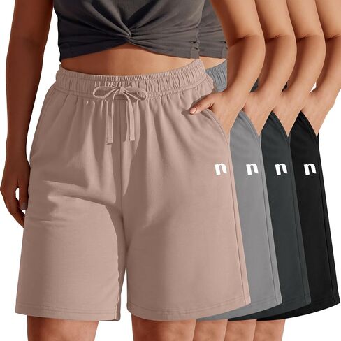 Neer 4 Pack Plus Size Bermuda Shorts for Curvy Women Cotton High Waist Athletic Drawstring Summer SweatShorts with Pockets in Kuwait