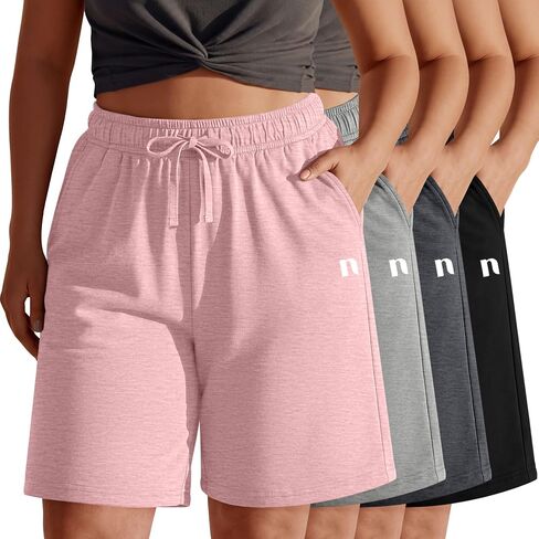 Neer 4 Pack Plus Size Bermuda Shorts for Curvy Women Cotton High Waist Athletic Drawstring Summer SweatShorts with Pockets in Kuwait