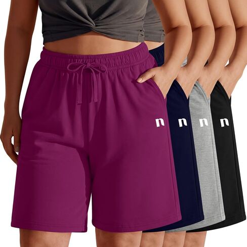 Neer 4 Pack Plus Size Bermuda Shorts for Curvy Women Cotton High Waist Athletic Drawstring Summer SweatShorts with Pockets in Kuwait