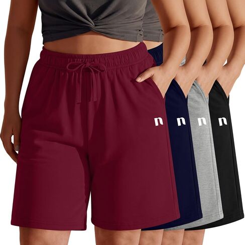 Neer 4 Pack Plus Size Bermuda Shorts for Curvy Women Cotton High Waist Athletic Drawstring Summer SweatShorts with Pockets in Kuwait