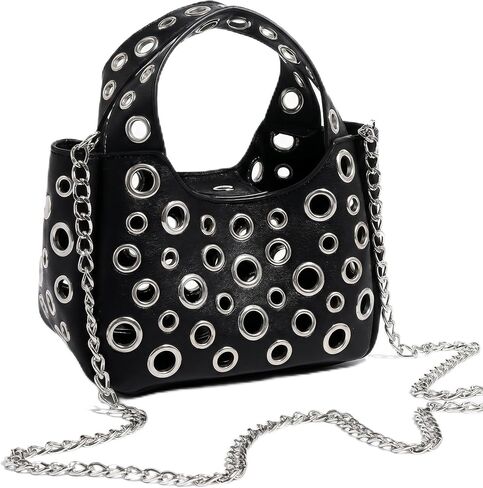 Black Silver Purse, Cutout-Designed Punk Bag, Purses for Women Comes with a Detachable Chain, Ideal for School, Gatherings, Parties and Work in Kuwait