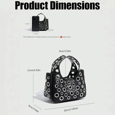 Black Silver Purse, Cutout-Designed Punk Bag, Purses for Women Comes with a Detachable Chain, Ideal for School, Gatherings, Parties and Work in Kuwait