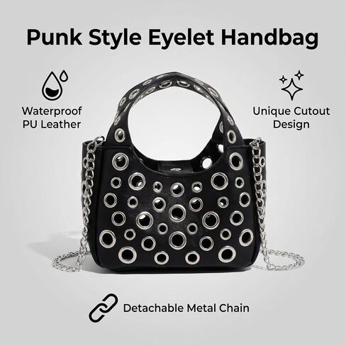 Black Silver Purse, Cutout-Designed Punk Bag, Purses for Women Comes with a Detachable Chain, Ideal for School, Gatherings, Parties and Work in Kuwait