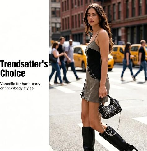 Black Silver Purse, Cutout-Designed Punk Bag, Purses for Women Comes with a Detachable Chain, Ideal for School, Gatherings, Parties and Work in Kuwait