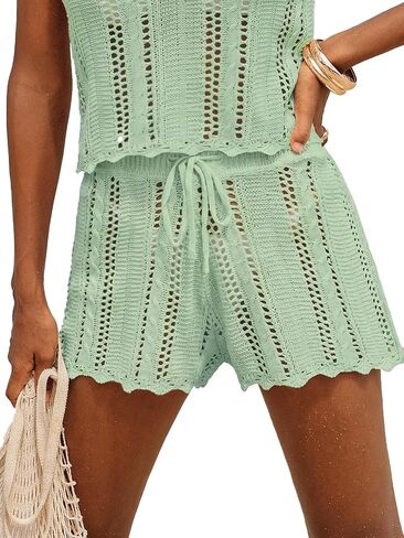 CUPSHE Women Crochet Swimsuit Cover Ups Shorts Drawstring Hollow Out Beach Coverup Shorts in Kuwait