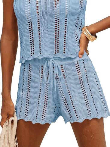 CUPSHE Women Crochet Swimsuit Cover Ups Shorts Drawstring Hollow Out Beach Coverup Shorts in Kuwait