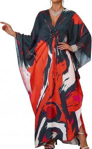 Bsubseach Kaftan Dresses for Women Colorful Print Plus Size Swimsuit Coverup Moo Moos Caftan with Pockets Vacation Outfits in Kuwait
