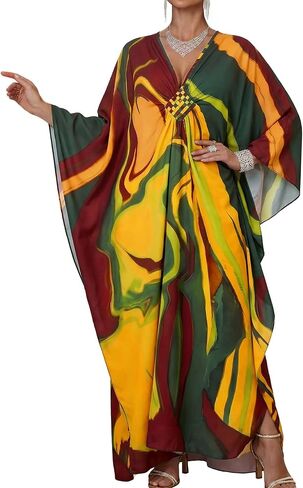 Bsubseach Kaftan Dresses for Women Colorful Print Plus Size Swimsuit Coverup Moo Moos Caftan with Pockets Vacation Outfits in Kuwait
