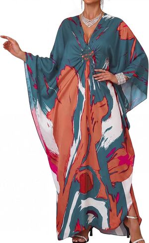 Bsubseach Kaftan Dresses for Women Colorful Print Plus Size Swimsuit Coverup Moo Moos Caftan with Pockets Vacation Outfits in Kuwait