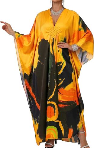Bsubseach Kaftan Dresses for Women Colorful Print Plus Size Swimsuit Coverup Moo Moos Caftan with Pockets Vacation Outfits in Kuwait