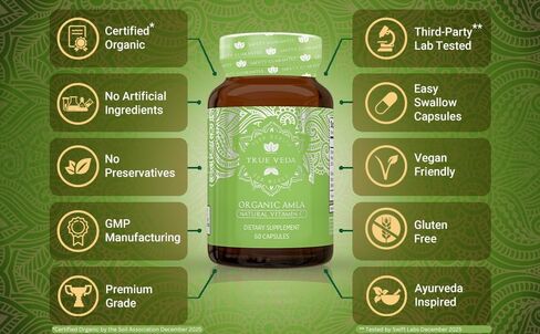 Organic Amla Capsules – Vitamin C | USDA Organic Certified | Whole Food Plant Based Vitamin C | Amalaki Supplement | Derived from Amla Fruit | Indian Gooseberry | Vegan | Ayurveda | 60 Amala Pills in Kuwait