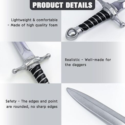15" Fake Foam Short Swords Martial Weapons, PU Foam Short Sword Realistic Dagger Knife Toy for Adults Kids Boys for Play Fighting (2PCS) in Saudi Arabia