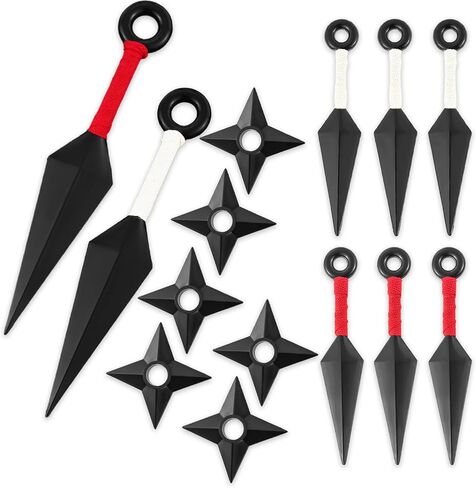 14-Piece Ninja Cosplay Kit, Plastic Kunai (10.2" X 2+5.1" X 6), Shuriken/Ninja Star (3.5" X 6) Set for Anime Fans | Ninja Props and Costume for Adults in Saudi Arabia