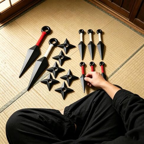 14-Piece Ninja Cosplay Kit, Plastic Kunai (10.2" X 2+5.1" X 6), Shuriken/Ninja Star (3.5" X 6) Set for Anime Fans | Ninja Props and Costume for Adults in Saudi Arabia
