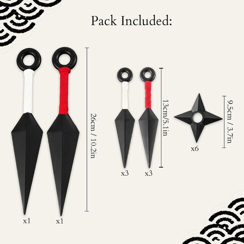 14-Piece Ninja Cosplay Kit, Plastic Kunai (10.2" X 2+5.1" X 6), Shuriken/Ninja Star (3.5" X 6) Set for Anime Fans | Ninja Props and Costume for Adults in Saudi Arabia