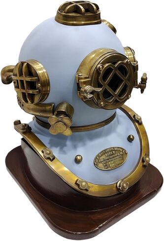 Nautical Us Navy Mark V Helmet with Base Full Size 18'' Vintage Antique Blue Diving Divers in Kuwait