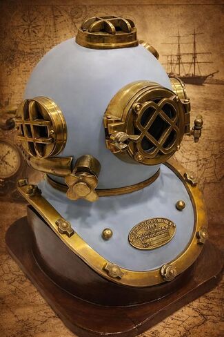 Nautical Us Navy Mark V Helmet with Base Full Size 18'' Vintage Antique Blue Diving Divers in Kuwait
