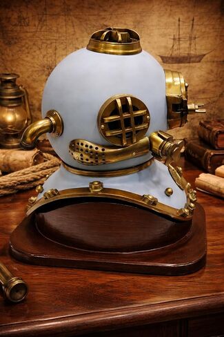 Nautical Us Navy Mark V Helmet with Base Full Size 18'' Vintage Antique Blue Diving Divers in Kuwait