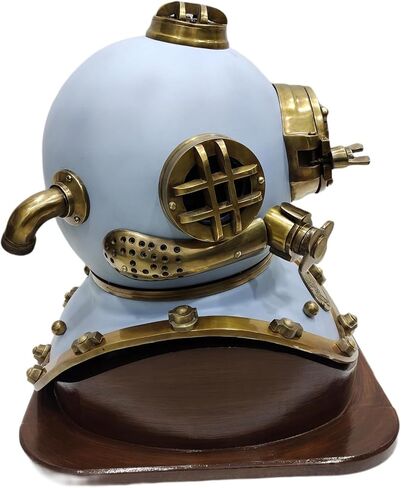 Nautical Us Navy Mark V Helmet with Base Full Size 18'' Vintage Antique Blue Diving Divers in Kuwait