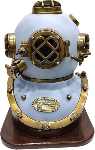 Nautical Us Navy Mark V Helmet with Base Full Size 18'' Vintage Antique Blue Diving Divers in Kuwait