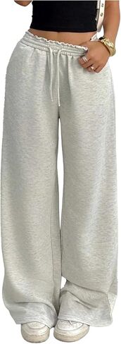 SOLY HUX Girl's Casual Sweatpants Drawstring Elastic Joggers Low Rise Wide Leg Baggy Long Pants with Pockets in Kuwait