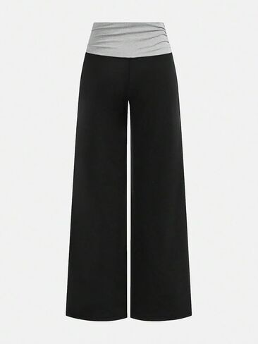 Girl's Wide Leg Pants Fold Over Wide Leg Sweatpants Contrast ColorCasual Loose Flare Leggings Bell Bottoms in Kuwait