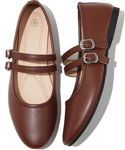 Iarus Women's Mary Janes Flats Shoes Faux Leather Dress Shoes Ballet Flats Comfortable Casual Slip on Shoes with Adjustable Buckle Strap in Saudi Arabia