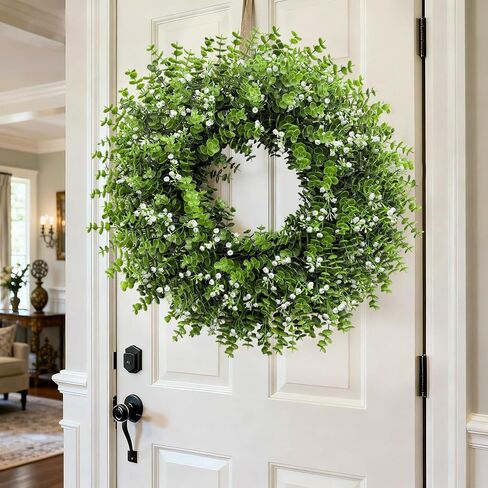 26In Artificial Boxwood Wreaths for Front Door,Boxwood Spring Summer Door Wreath,Artificial Greenery Wreath, Hanging for Home Porch Farmhouse Window Wedding Party Decor All Year Round Indoor Outdoor in Saudi Arabia