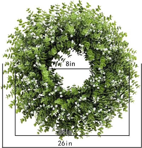 26In Artificial Boxwood Wreaths for Front Door,Boxwood Spring Summer Door Wreath,Artificial Greenery Wreath, Hanging for Home Porch Farmhouse Window Wedding Party Decor All Year Round Indoor Outdoor in Kuwait
