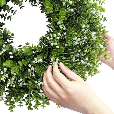 26In Artificial Boxwood Wreaths for Front Door,Boxwood Spring Summer Door Wreath,Artificial Greenery Wreath, Hanging for Home Porch Farmhouse Window Wedding Party Decor All Year Round Indoor Outdoor in Kuwait