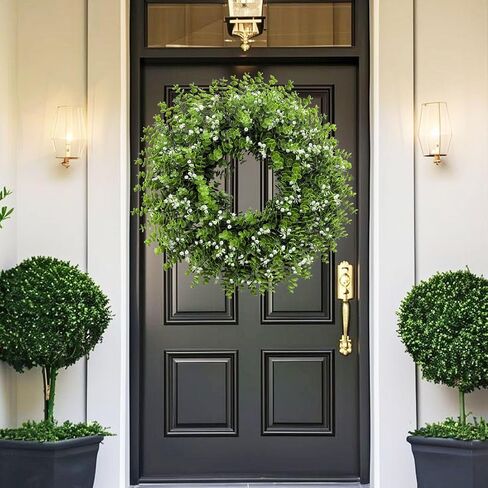 26In Artificial Boxwood Wreaths for Front Door,Boxwood Spring Summer Door Wreath,Artificial Greenery Wreath, Hanging for Home Porch Farmhouse Window Wedding Party Decor All Year Round Indoor Outdoor in Kuwait