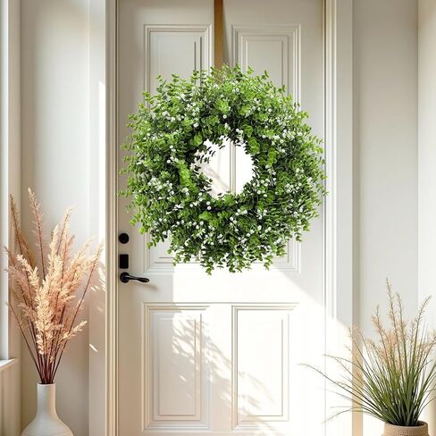 26In Artificial Boxwood Wreaths for Front Door,Boxwood Spring Summer Door Wreath,Artificial Greenery Wreath, Hanging for Home Porch Farmhouse Window Wedding Party Decor All Year Round Indoor Outdoor in Kuwait