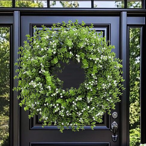 26In Artificial Boxwood Wreaths for Front Door,Boxwood Spring Summer Door Wreath,Artificial Greenery Wreath, Hanging for Home Porch Farmhouse Window Wedding Party Decor All Year Round Indoor Outdoor in Kuwait