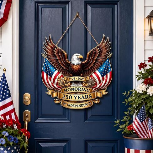 250th Anniversary Decorations for Home, Patriotic Eagle Door Sign, America 250th Birthday Decor, Fourth of July Decorations, USA Independence Day Hanging Wall Decor, Patriotic Decorations in Saudi Arabia