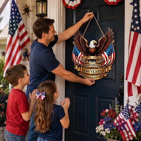 250th Anniversary Decorations for Home, Patriotic Eagle Door Sign, America 250th Birthday Decor, Fourth of July Decorations, USA Independence Day Hanging Wall Decor, Patriotic Decorations in Saudi Arabia
