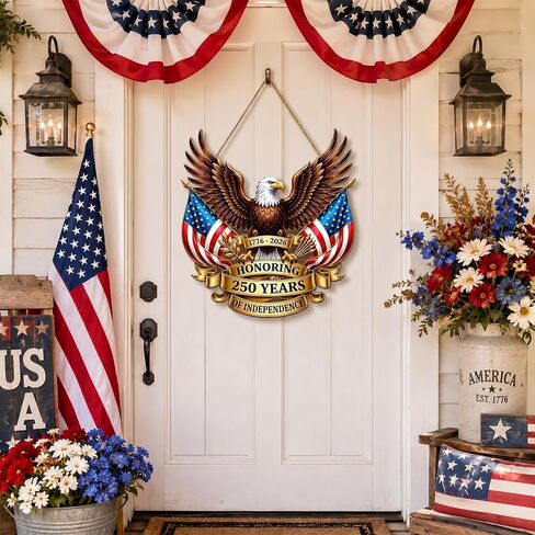 250th Anniversary Decorations for Home, Patriotic Eagle Door Sign, America 250th Birthday Decor, Fourth of July Decorations, USA Independence Day Hanging Wall Decor, Patriotic Decorations in Saudi Arabia