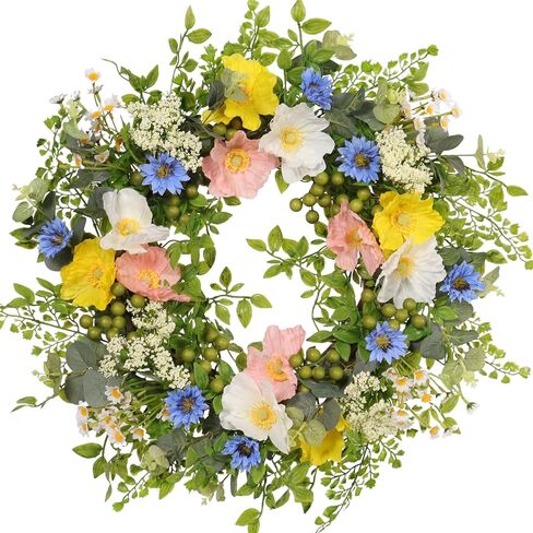 22 Inch Hydrangea Wreath for Front Door Decor, UV Resistant Spring Floral Wreath with Blue & Purple Flowers, Waterproof Summer Porch Display & Everyday Wreath in Saudi Arabia