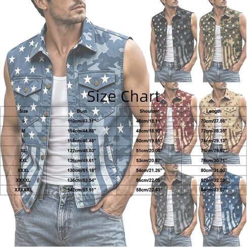Men's American Flag Twill Vest Patriotic 4th of July Shirts Vest for Men Button up Lightweight Retro Sleeveless Jacket in Kuwait