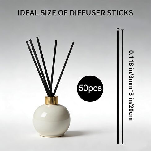 Reed Diffuser Sticks Refill, 20cm (8-inch) 3mm Fiber Reeds - 50 Pcs Natural Unscented, Ideal for Fragrance Oil, Non-Breaking & Non-Staining Replacement Sticks in Saudi Arabia