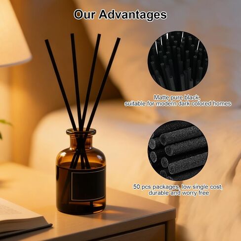 Reed Diffuser Sticks Refill, 20cm (8-inch) 3mm Fiber Reeds - 50 Pcs Natural Unscented, Ideal for Fragrance Oil, Non-Breaking & Non-Staining Replacement Sticks in Saudi Arabia
