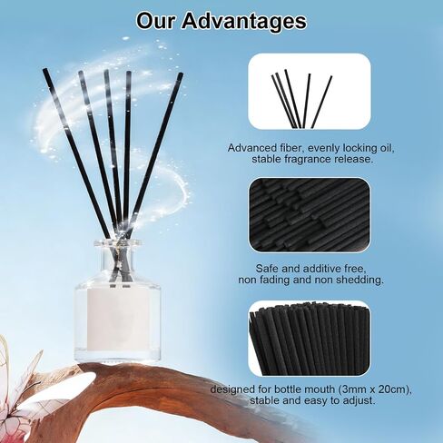 Reed Diffuser Sticks Refill, 20cm (8-inch) 3mm Fiber Reeds - 50 Pcs Natural Unscented, Ideal for Fragrance Oil, Non-Breaking & Non-Staining Replacement Sticks in Saudi Arabia
